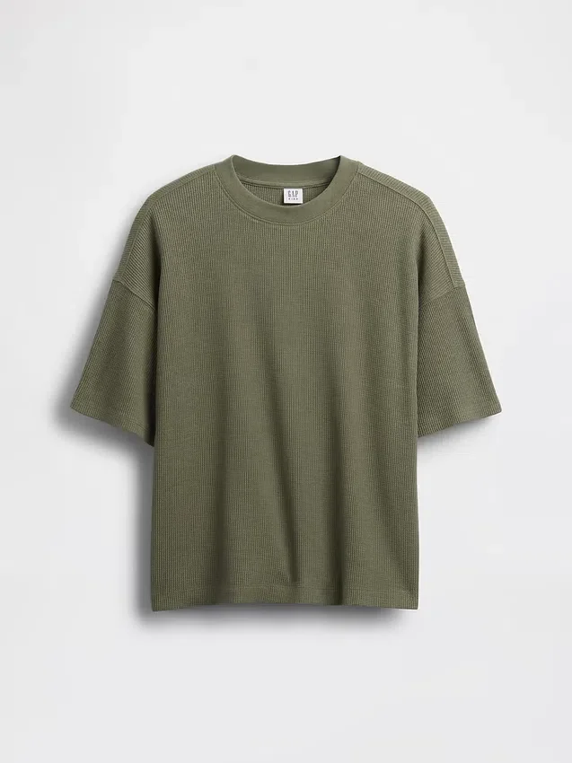 Oversized vaffelstrikket T-skjorte for barn