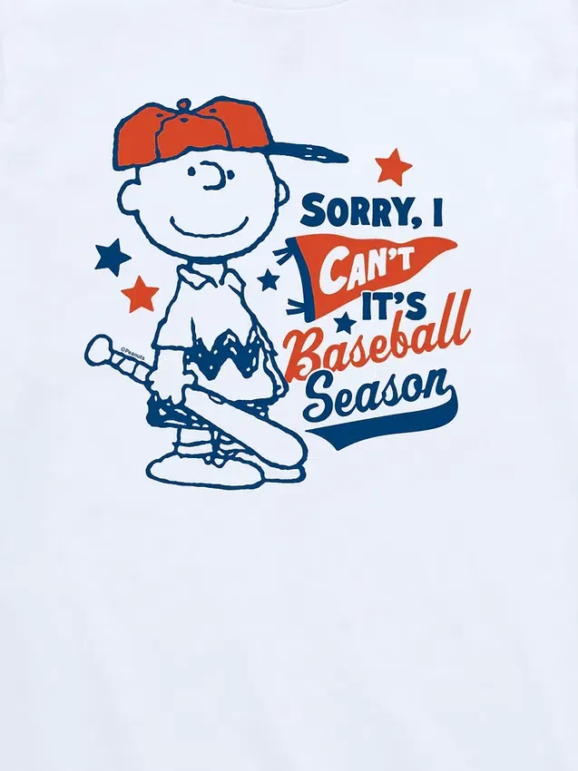 Peanuts-baseball-T-skjorte med korte ermer for småbarn: «Charlie Brown Sorry I Cant»