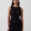 Peplum-top i bomullsgasbind med smock i midjen
