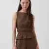 Peplum-top i bomullsgasbind med smock i midjen