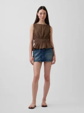 Peplum-top i bomullsgasbind med smock i midjen