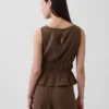 Peplum-top i bomullsgasbind med smock i midjen