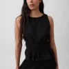 Peplum-top i bomullsgasbind med smock i midjen