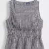 Peplum-top i bomullsgasbind med smock i midjen
