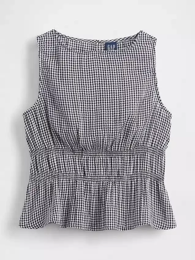 Peplum-top i bomullsgasbind med smock i midjen