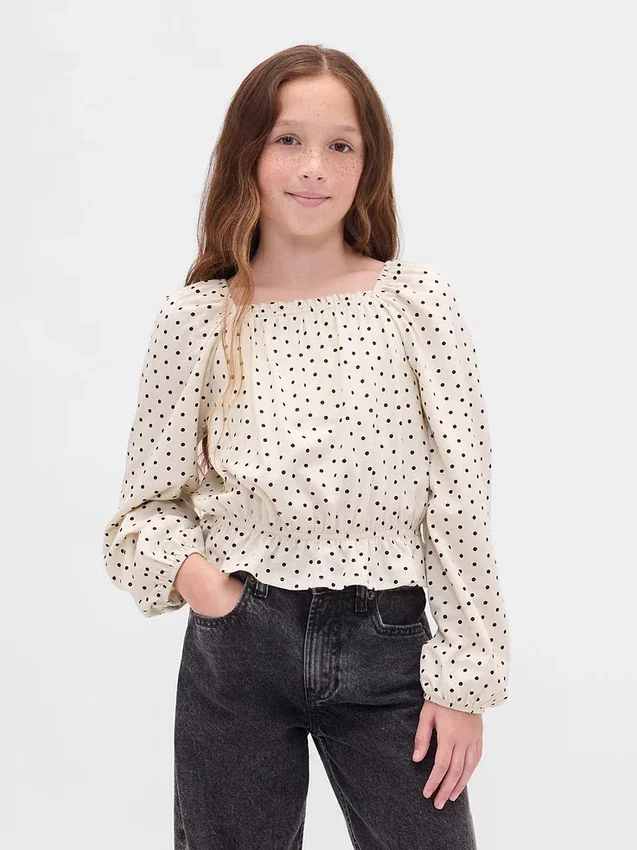 Peplum-top i krøllet stoff til barn