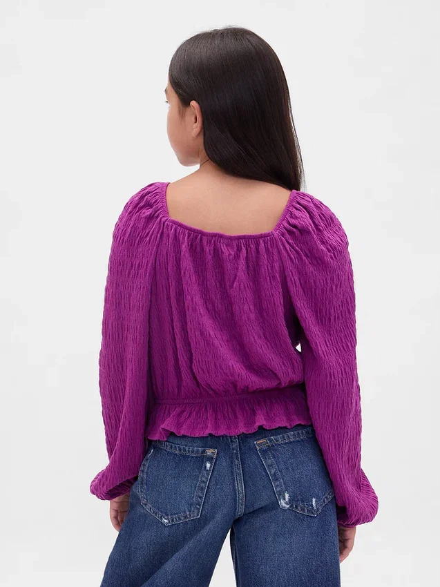 Peplum-top i krøllet stoff til barn
