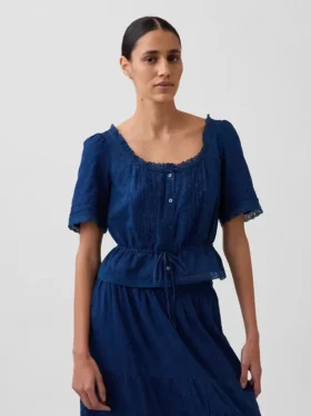 Peplum-top med blonderkant