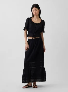 Peplum-top med blonderkant