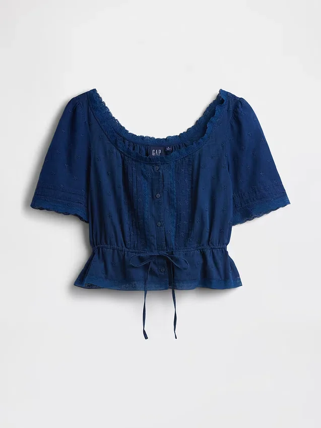 Peplum-top med blonderkant