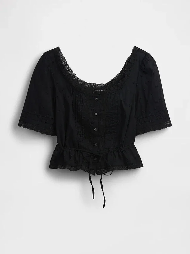Peplum-top med blonderkant