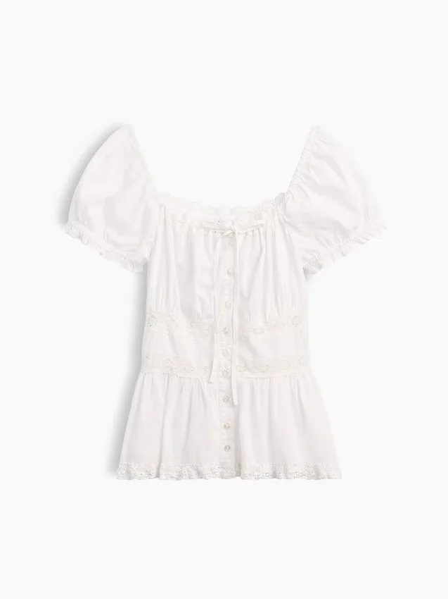 Peplum-top med firkantet hals og blonderkant