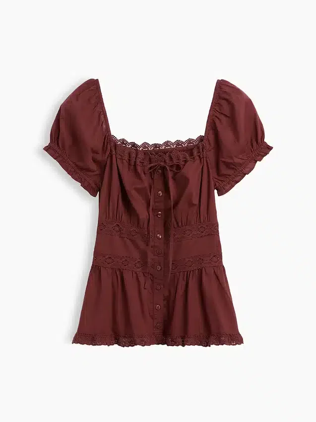 Peplum-top med firkantet hals og blonderkant