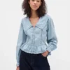 Peplum-top med krage og V-hals