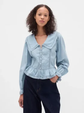Peplum-top med krage og V-hals