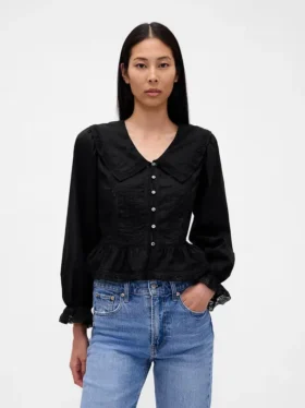 Peplum-top med krage og V-hals