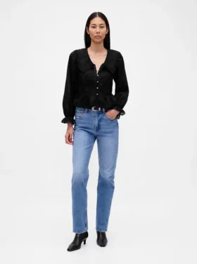Peplum-top med krage og V-hals