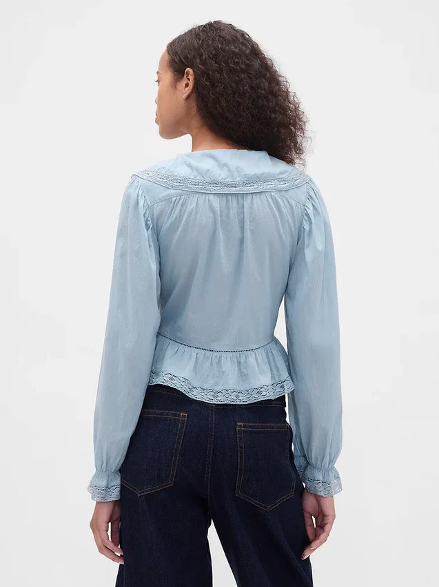 Peplum-top med krage og V-hals