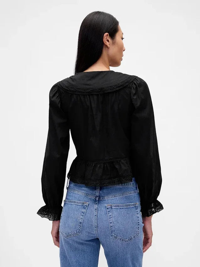 Peplum-top med krage og V-hals