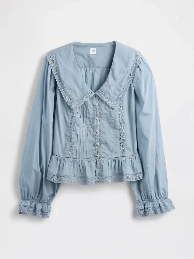 Peplum-top med krage og V-hals
