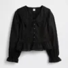 Peplum-top med krage og V-hals