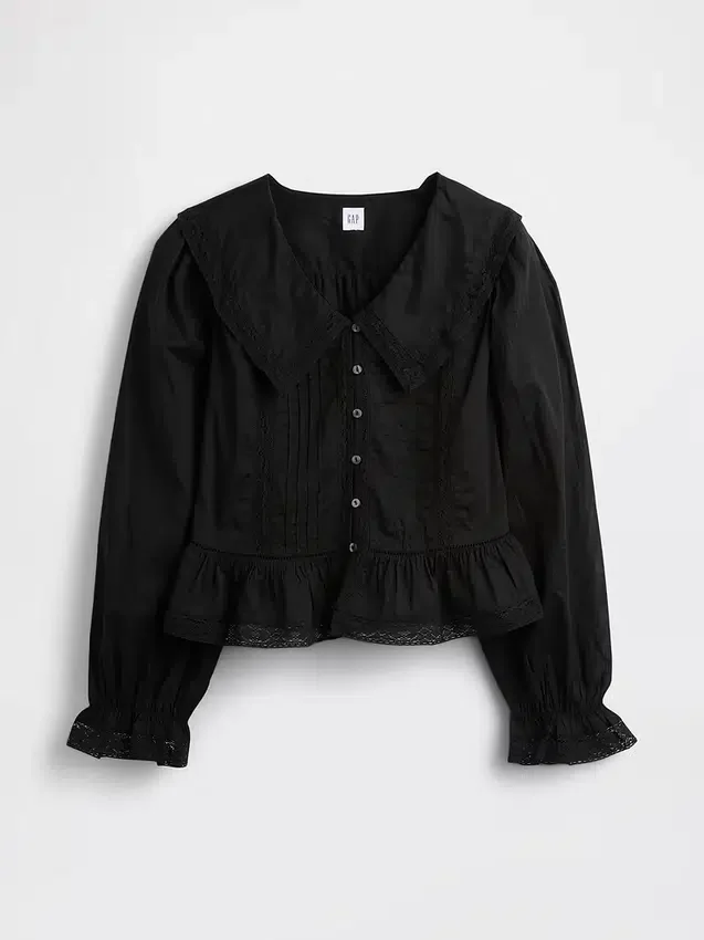 Peplum-top med krage og V-hals