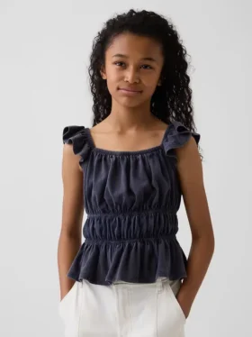 Peplum-top med smock og flagrende ermer for barn