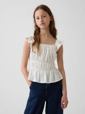 Peplum-top med smock og flagrende ermer for barn