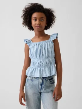 Peplum-top med smock og flagrende ermer for barn