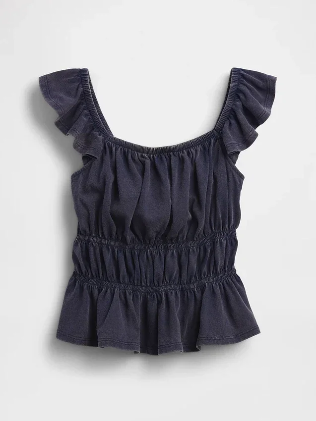 Peplum-top med smock og flagrende ermer for barn