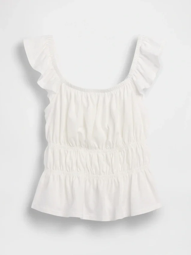 Peplum-top med smock og flagrende ermer for barn