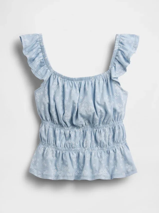 Peplum-top med smock og flagrende ermer for barn