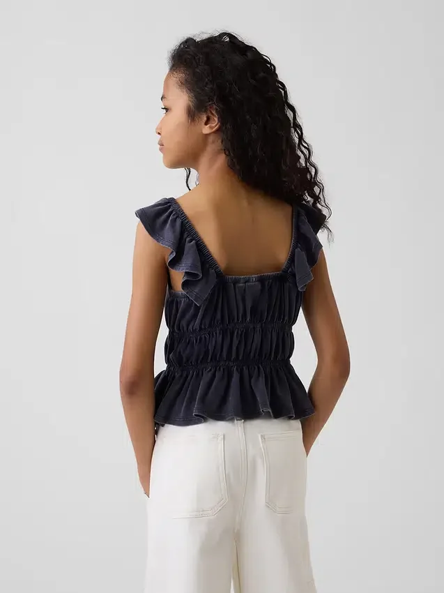 Peplum-top med smock og flagrende ermer for barn