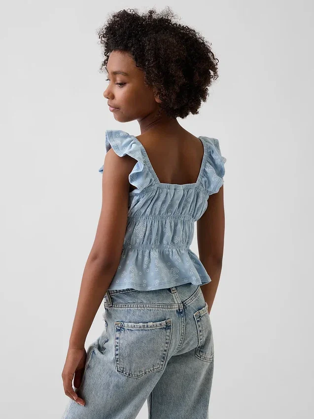 Peplum-top med smock og flagrende ermer for barn