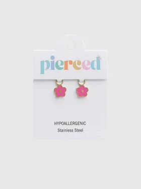 Pierced Co Hot Pink Flower-anheng til Huggie-øreringer