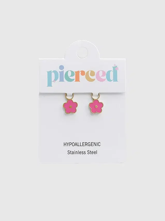 Pierced Co Hot Pink Flower-anheng til Huggie-øreringer
