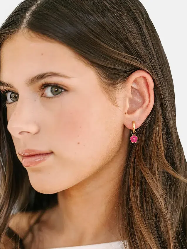 Pierced Co Hot Pink Flower-anheng til Huggie-øreringer