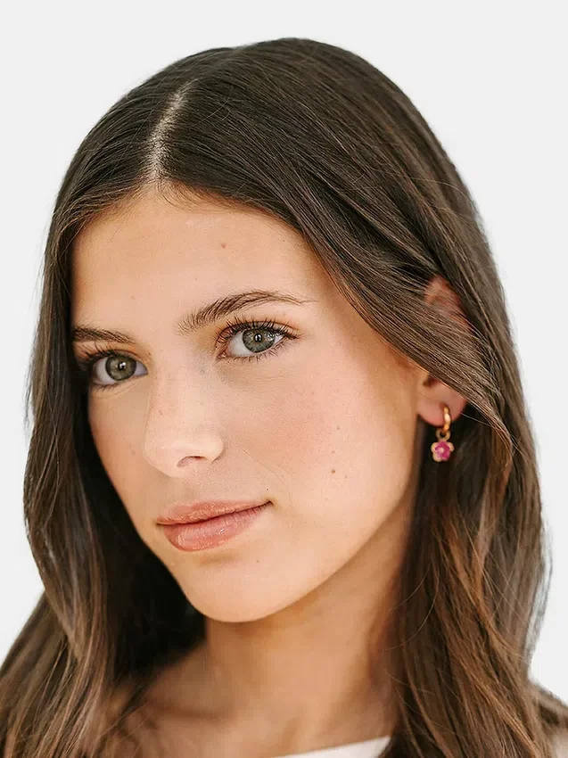 Pierced Co Hot Pink Flower-anheng til Huggie-øreringer