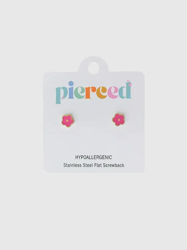 Pierced Co knallrosa blomsterøreringer med skruelås