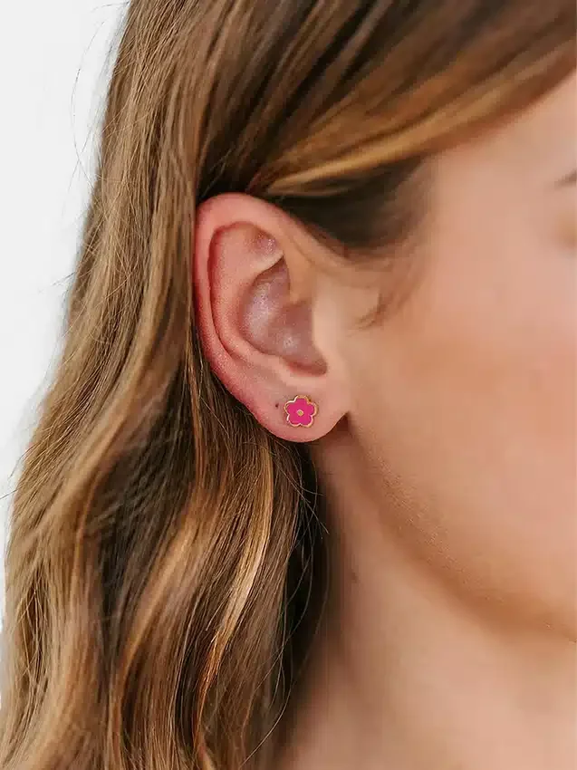 Pierced Co knallrosa blomsterøreringer med skruelås