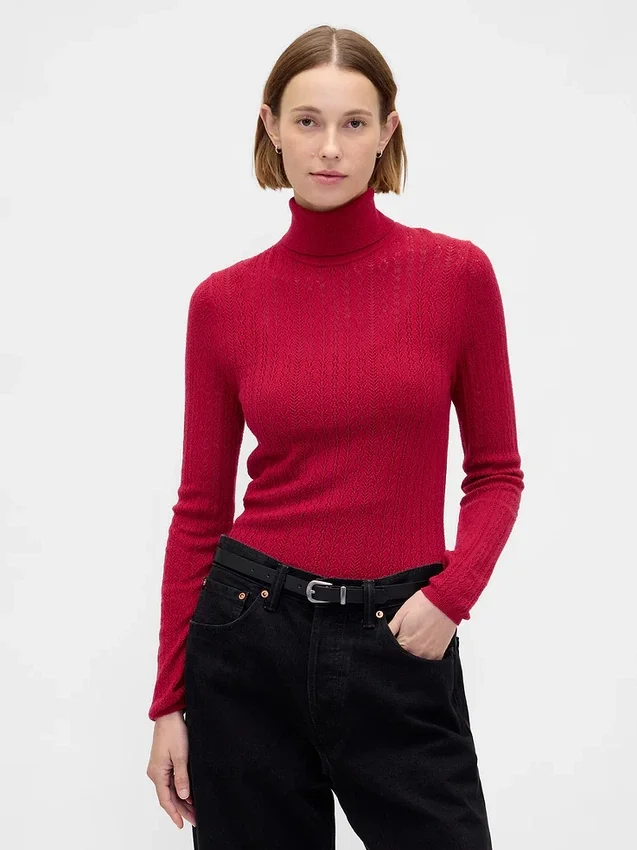 Pointelle-genser med høyhals