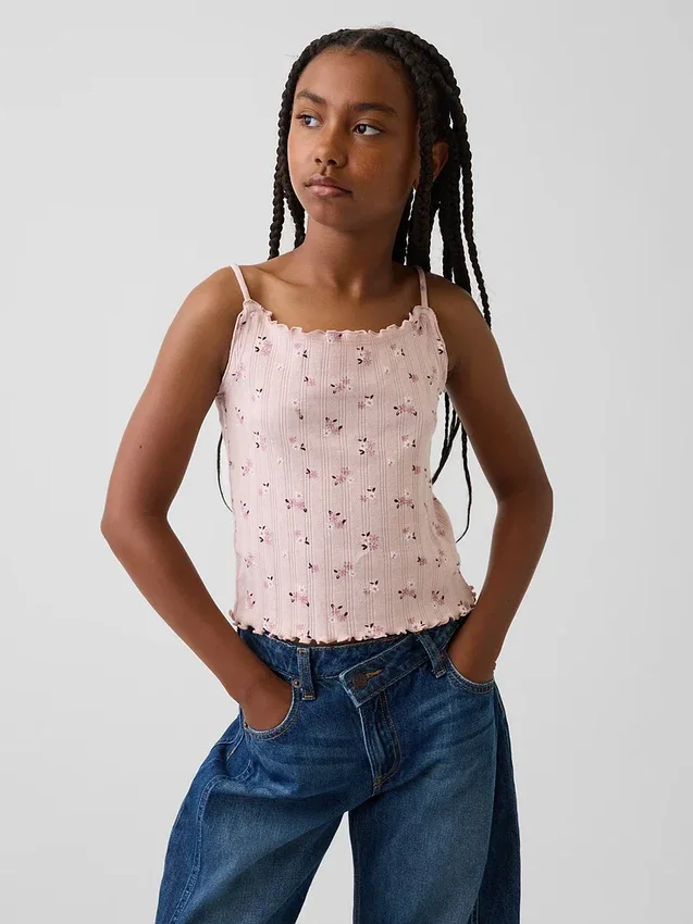 Pointelle-ribbet cami-top for barn