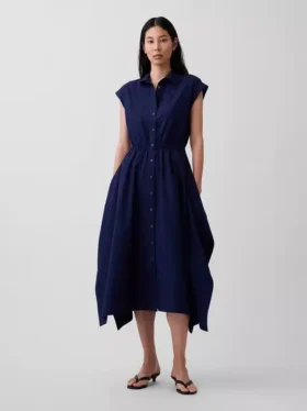 Poplin-skjortekjole med lommetørkleformet kant