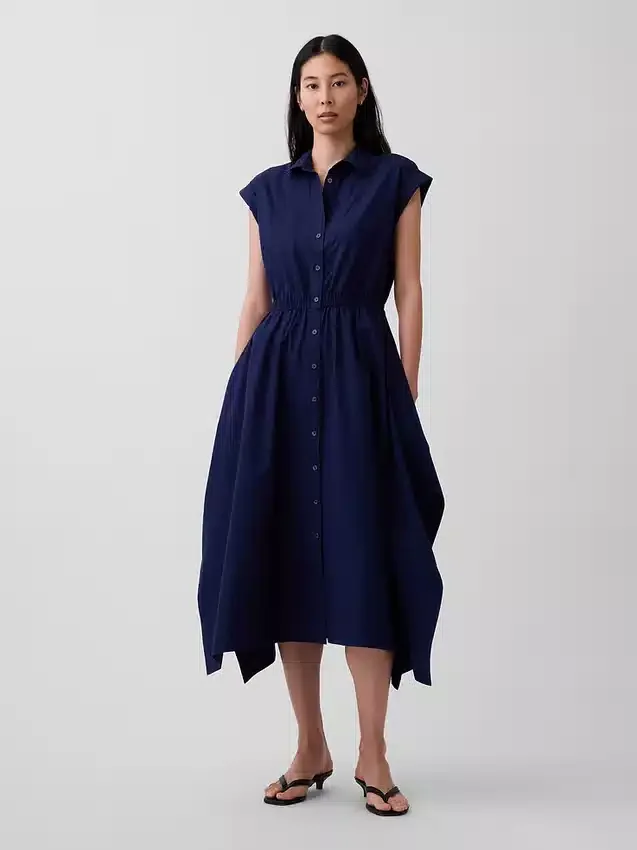 Poplin-skjortekjole med lommetørkleformet kant