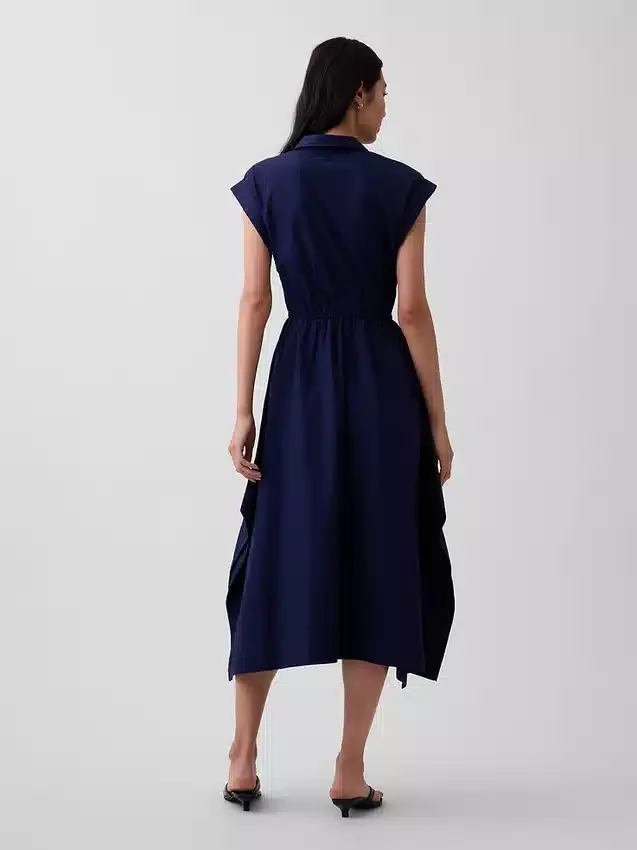 Poplin-skjortekjole med lommetørkleformet kant