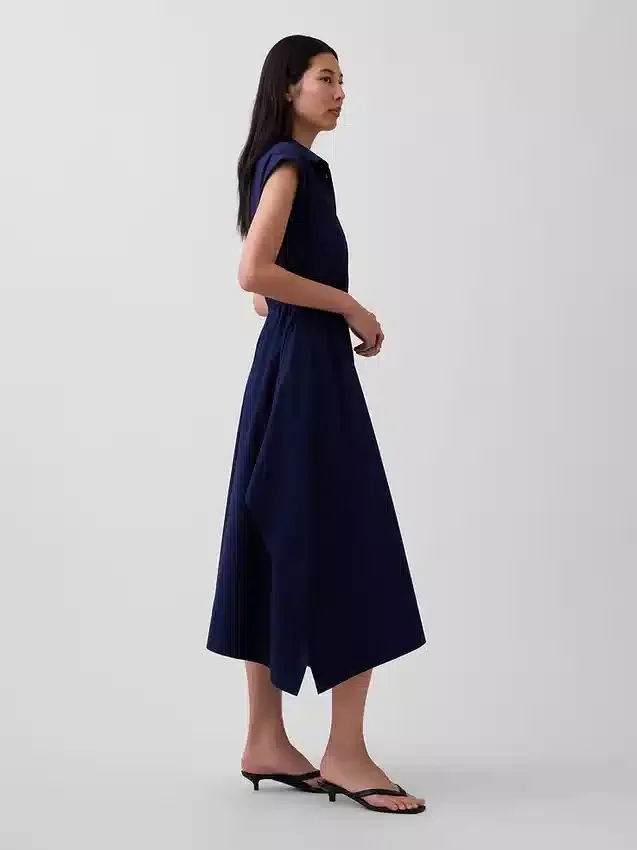 Poplin-skjortekjole med lommetørkleformet kant