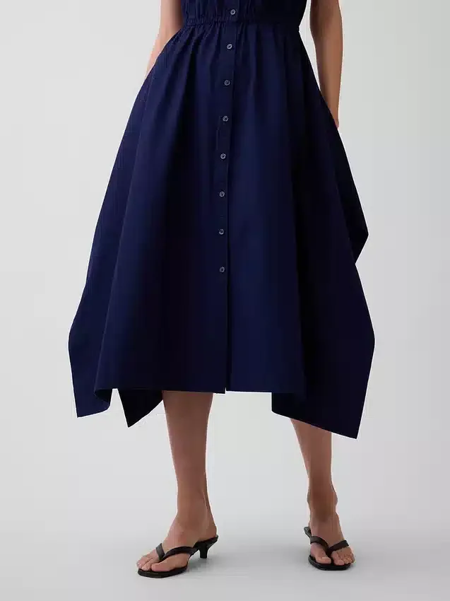 Poplin-skjortekjole med lommetørkleformet kant