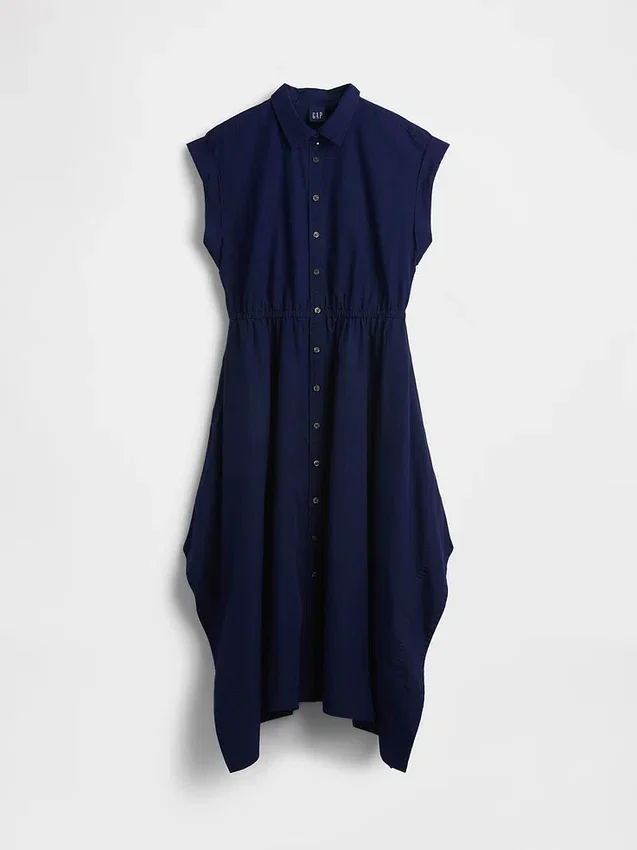 Poplin-skjortekjole med lommetørkleformet kant