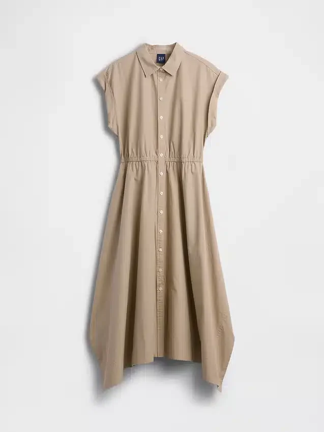 Poplin-skjortekjole med lommetørkleformet kant