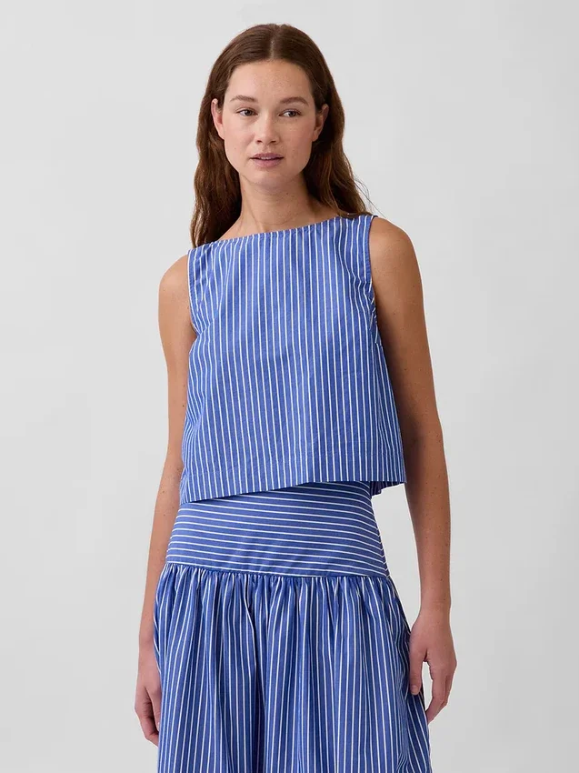 Poplin-tanktop med båthals